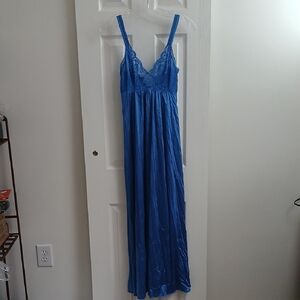 Vintage Miss Elaine Blue Lace Floral Long Nightgown Feminine Coquettegirl
